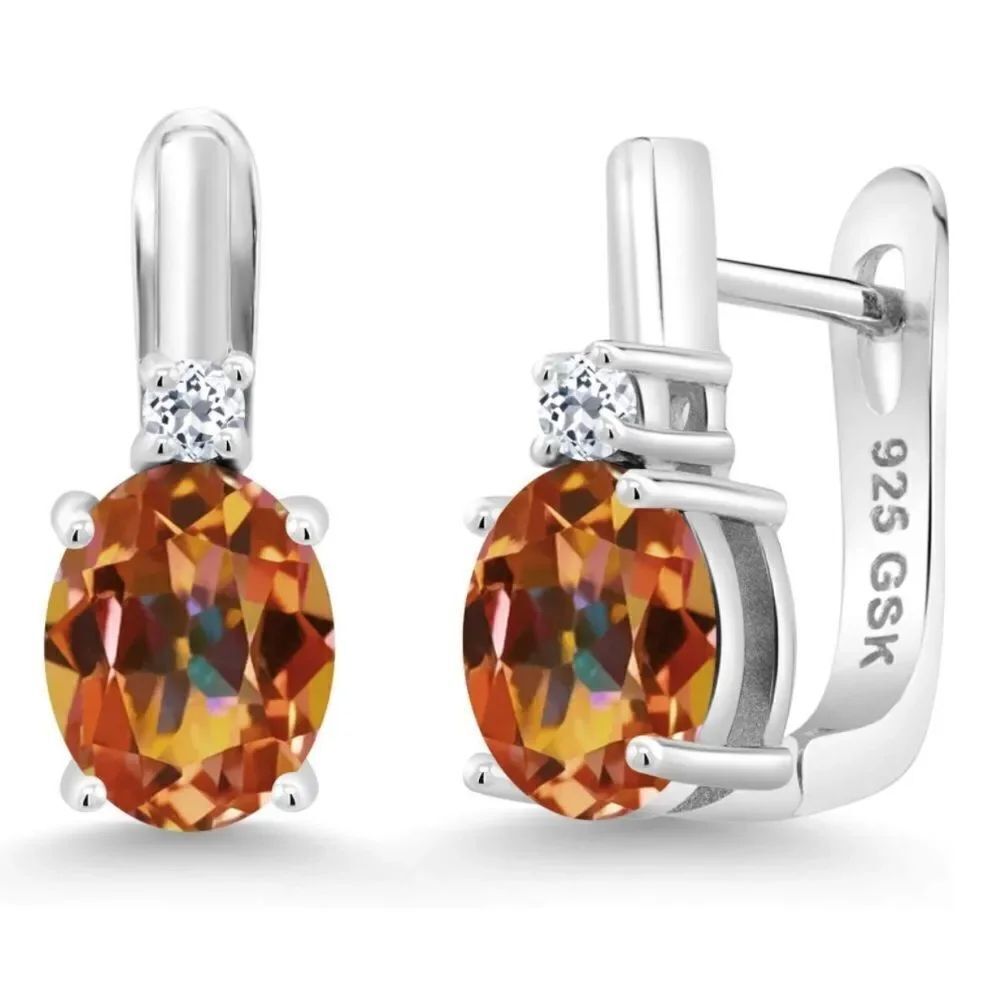 925 Sterling Silver with 4.76 Cttw Ecstasy Mystic Topaz and White Topaz Earrings